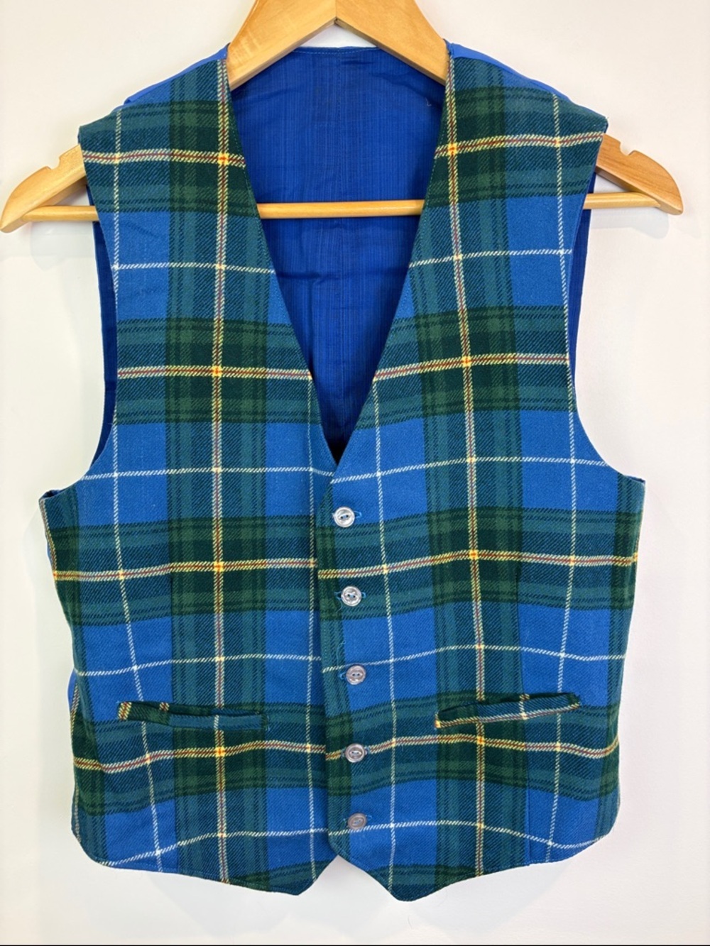 Nova Scotia tartan Blue & Green Plaid Button Front Vest size S